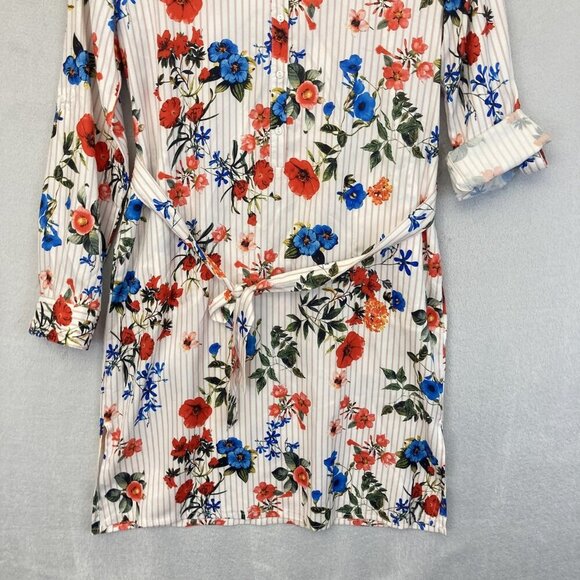 Grifflin Paris Shirt Dress Womens Medium Floral Long Sleeve Belted Roll Cuff - Picture 3 of 13